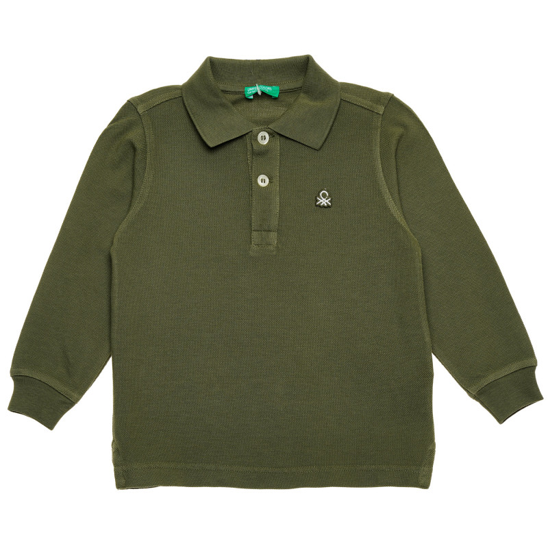 Памучна блуза с дълъг ръкав и логото на марката, тъмно зелена  214780