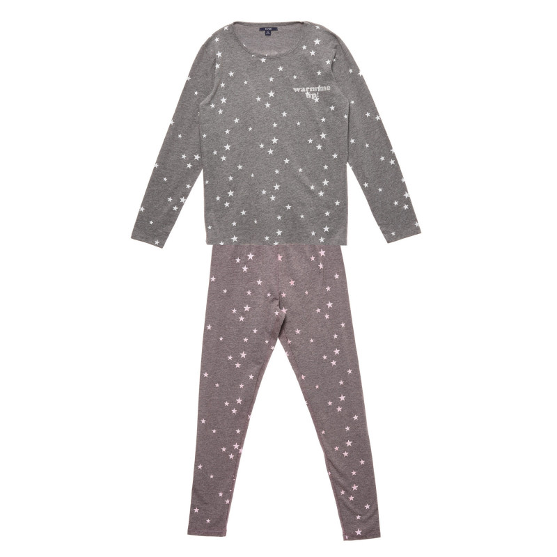 Пижама с принт на звезди в сиво и розово  215540