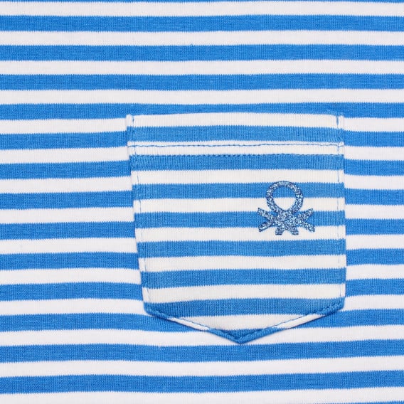 Памучна блуза с къс ръкав и логото на марката в бяло и синьо Benetton 215768 2