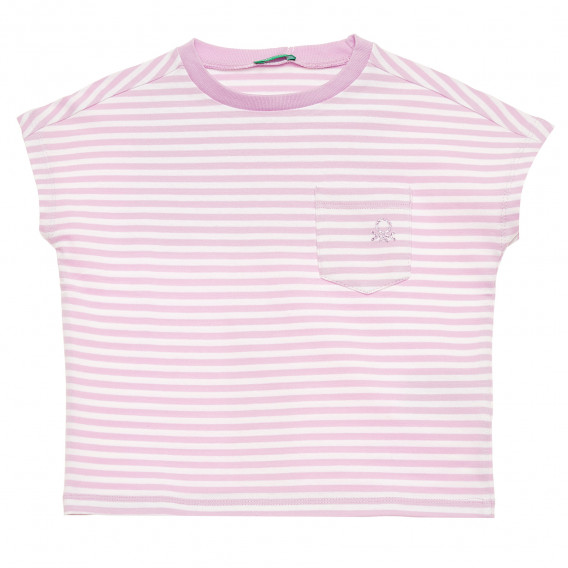 Памучна блуза с къс ръкав и логото на марката в бяло и лилаво Benetton 215771 