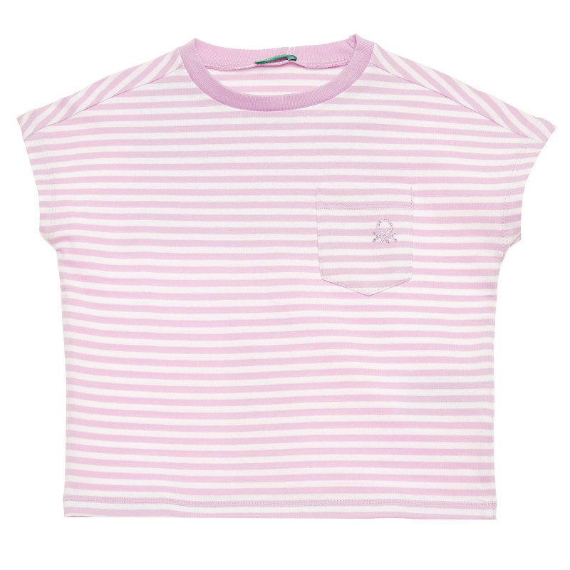 Памучна блуза с къс ръкав и логото на марката в бяло и лилаво  215771