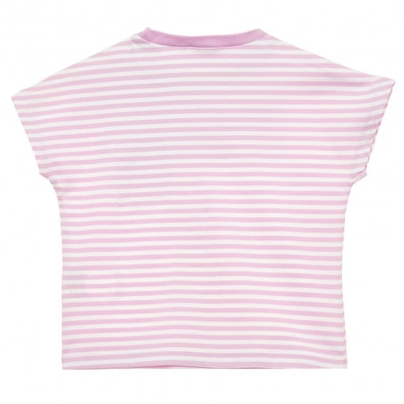 Памучна блуза с къс ръкав и логото на марката в бяло и лилаво Benetton 215774 4