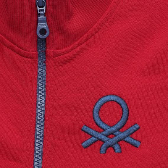 Памучен суитшърт с бродирано лого за бебе, червен Benetton 215925 2