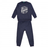 Памучен комплект блуза с дълъг ръкав и панталон за бебе, син Benetton 215973 