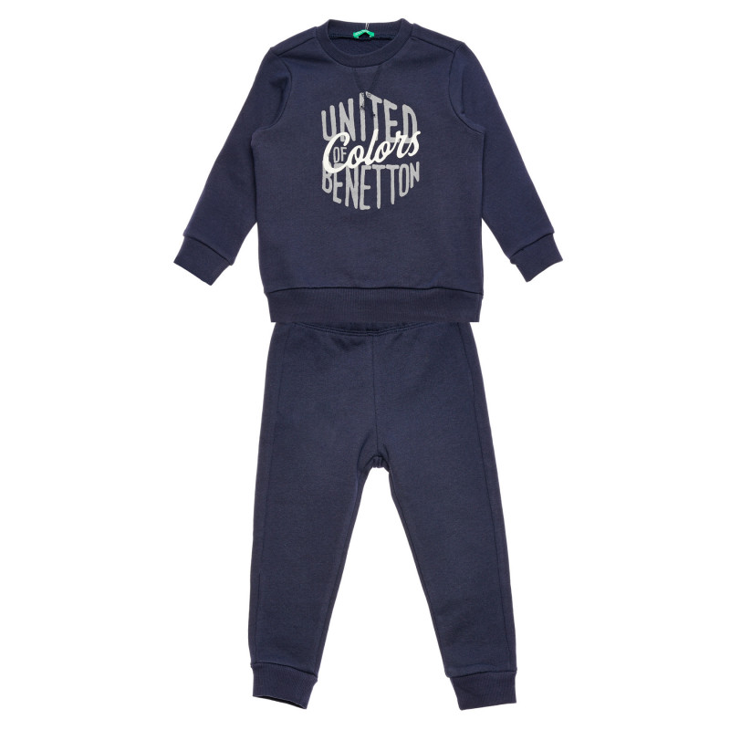Памучен комплект блуза с дълъг ръкав и панталон за бебе, син  215973