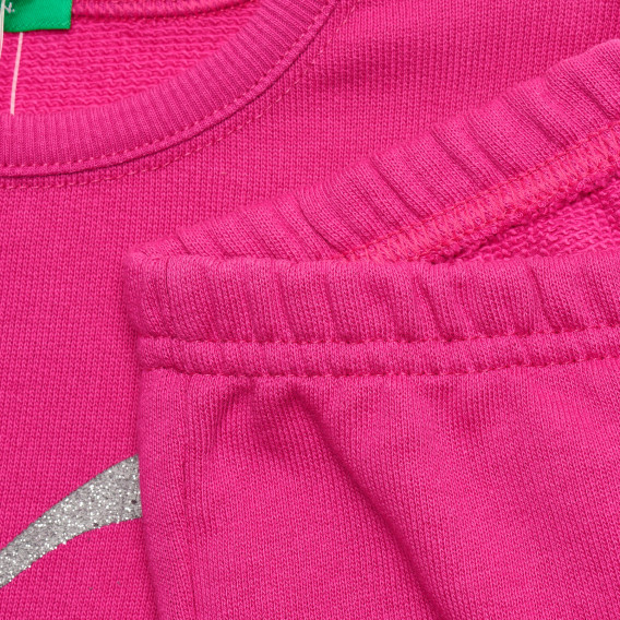 Памучен комплект от блуза с дълъг ръкав и панталон, розов Benetton 215982 5