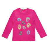 Памучна блуза с надпис на бранда за бебе, розова Benetton 215987 
