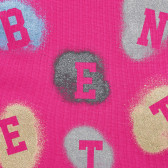 Памучна блуза с надпис на бранда за бебе, розова Benetton 215988 2