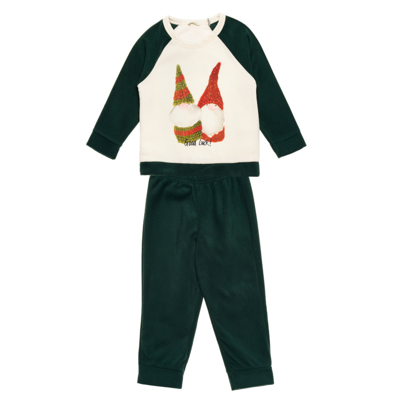 Поларена пижама в бяло и зелено за бебе  216008