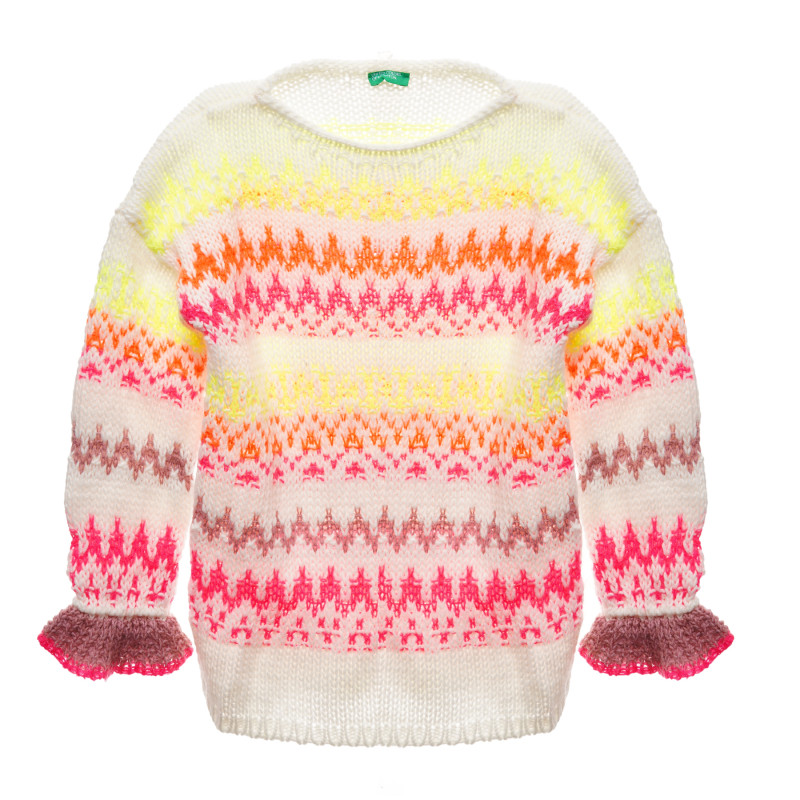 Плетен пуловер с многоцветно райе  216047
