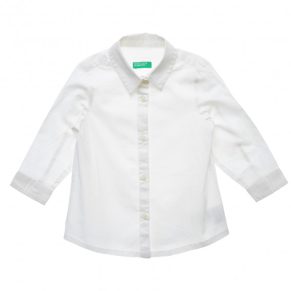 Памучна риза с дълъг ръкав за бебе, бяла Benetton 216103 