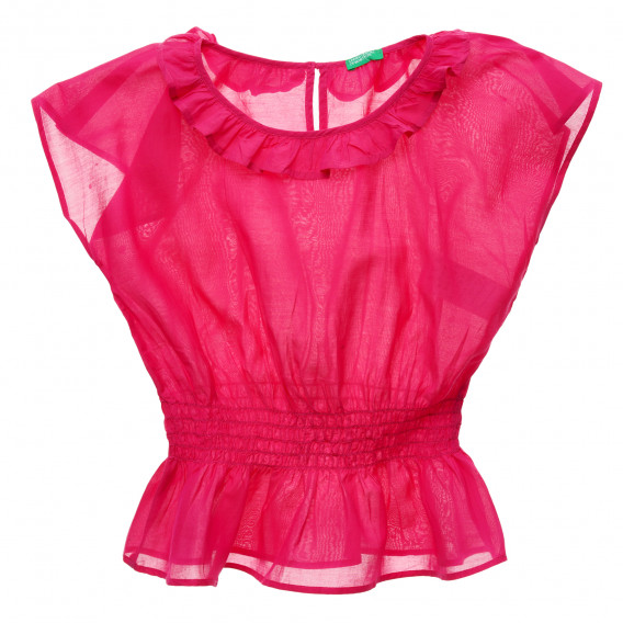 Блуза с къс ръкав и ластик на талията, розова Benetton 216111 