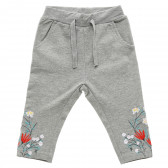 Памучен панталон с флорална бродерия за бебе за момиче сив Name it 216365 2