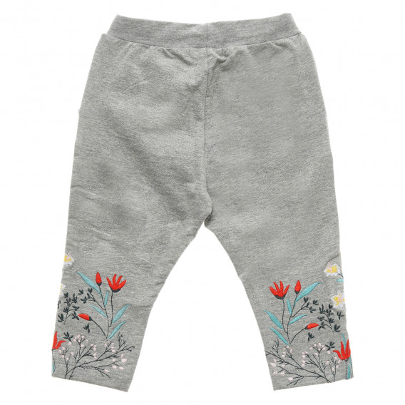 Памучен панталон с флорална бродерия за бебе за момиче сив Name it 216368 5