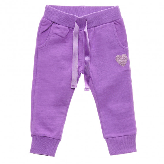 2 броя спортен памучен панталон със сърчице за момиче лилав и черен Chicco 216631 2