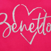 Памучна блуза с дълъг ръкав и надпис на бранда, розова Benetton 217017 2