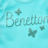 Памучна блуза с дълъг ръкав и надпис на бранда в ментов цвят Benetton 217037 2