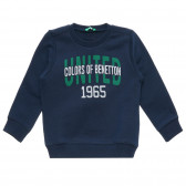 Памучна блуза с дълъг ръкав и надпис, тъмно синя Benetton 217044 