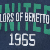 Памучна блуза с дълъг ръкав и надпис, тъмно синя Benetton 217045 2