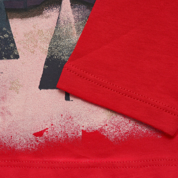 Памучна блуза с графичен принт и дълъг ръкав, червена Benetton 217150 3