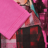 Памучна блуза с дълъг ръкав и графичен принт на момиче, розова Benetton 217194 3