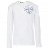 Памучна блуза с дълъг ръкав  и надпис на бранда, бяла Benetton 217636 