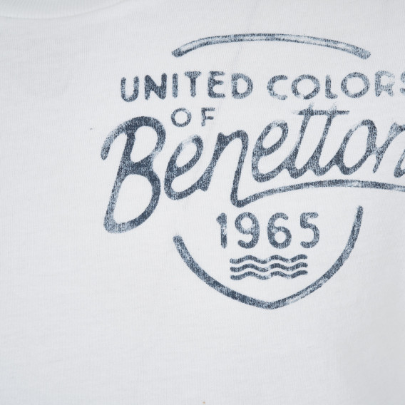 Памучна блуза с дълъг ръкав  и надпис на бранда, бяла Benetton 217637 2