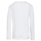 Памучна блуза с дълъг ръкав  и надпис на бранда, бяла Benetton 217638 4