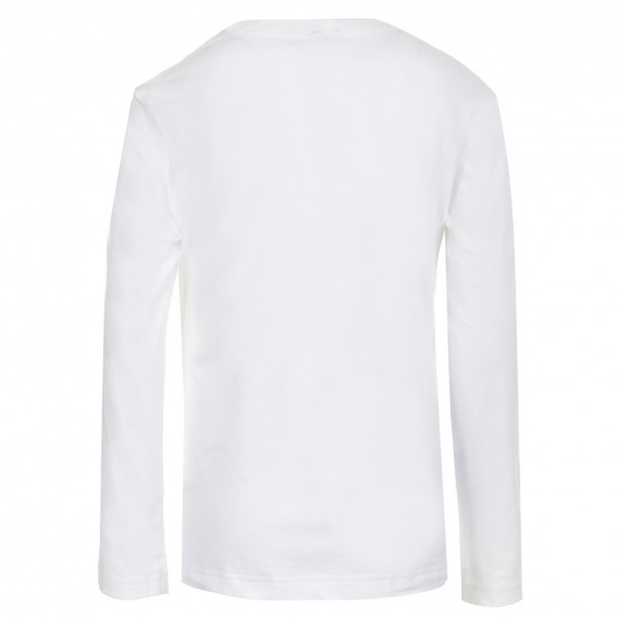 Памучна блуза с дълъг ръкав  и надпис на бранда, бяла Benetton 217638 4