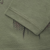 Памучна блуза с дълъг ръкав и надпис за бебе, тъмно зелена Benetton 217709 3