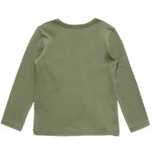 Памучна блуза с дълъг ръкав и надпис за бебе, тъмно зелена Benetton 217710 4