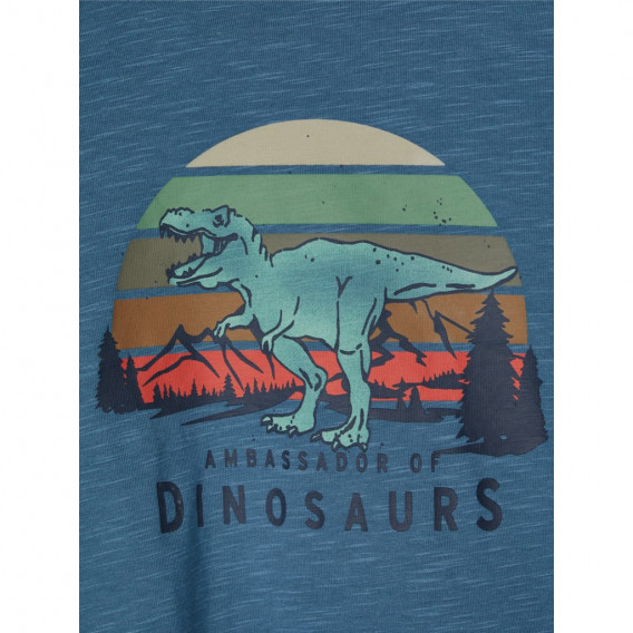 Памучна блуза с дълъг ръкав и щампа на динозавър, синя Name it 218007 3