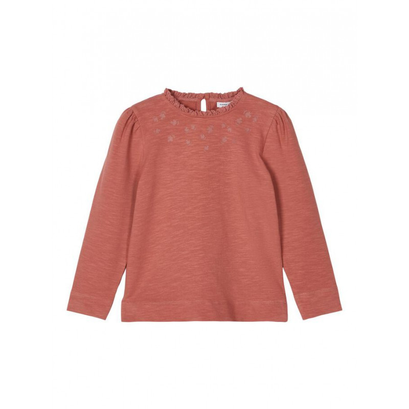 Памучна блуза с буфан ръкави и къдрички, розова  218014