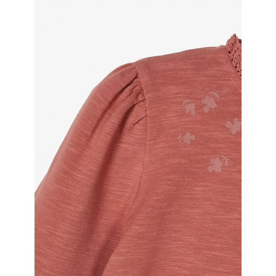 Памучна блуза с буфан ръкави и къдрички, розова Name it 218016 3