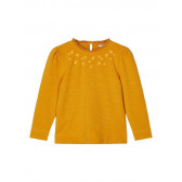 Памучна блуза с буфан ръкави и къдрички, жълта Name it 218020 