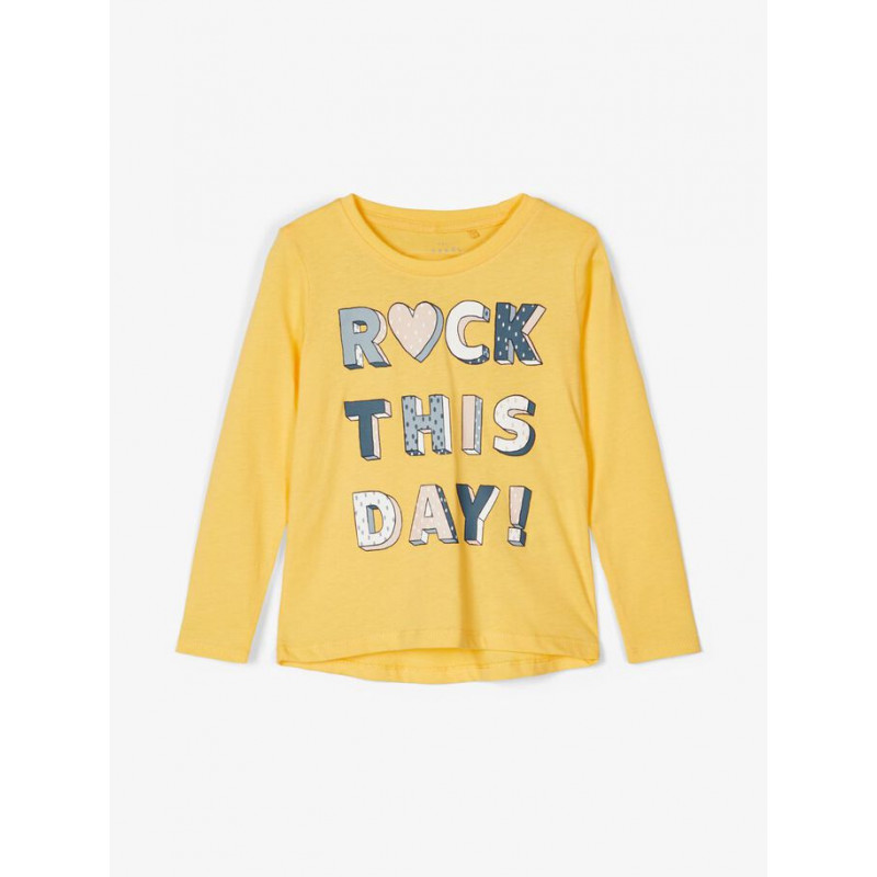 Блуза от органичен памук с графичен принт, жълта  218059