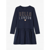 Памучна рокля с надпис Hello London, синя Name it 218305 