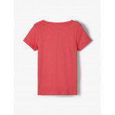 Тениска от органичен памук с надпис в коралов цвят Name it 218399 2