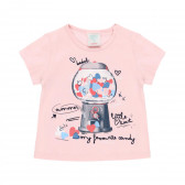 Памучна тениска с графичен принт, розова Boboli 218961 