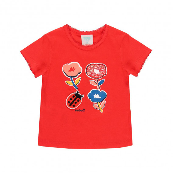 Памучна тениска с флорална щампа, червена Boboli 218996 