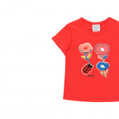 Памучна тениска с флорална щампа, червена Boboli 218998 3