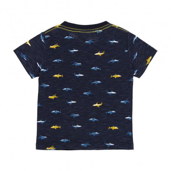 Памучна тениска с принт на акули, синя Boboli 219051 2