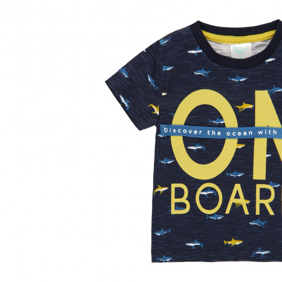 Памучна тениска с принт на акули, синя Boboli 219052 3