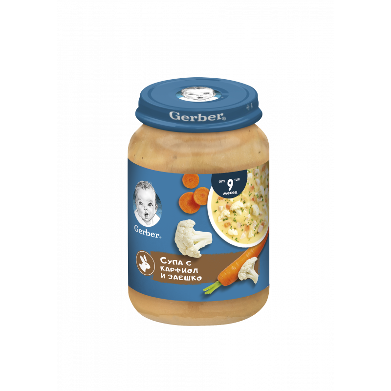 Пюре Супа с карфиол и заешко Nestle Gerber, 9+ месеца, бурканче 190 гр.  219886