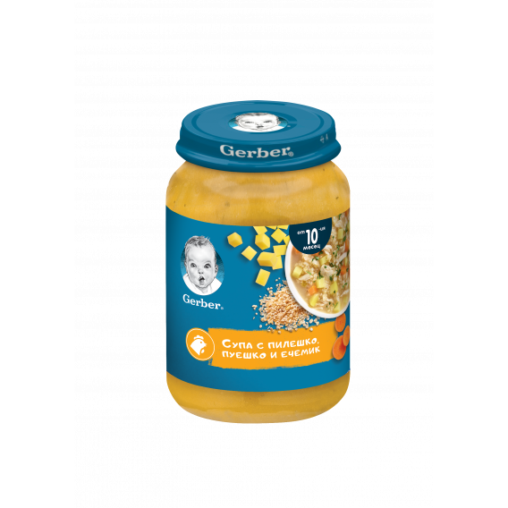 Пюре Супа с пилешко, пуешко и ечемик Nestle Gerber, 9+ месеца, бурканче 190 гр. Gerber 219887 