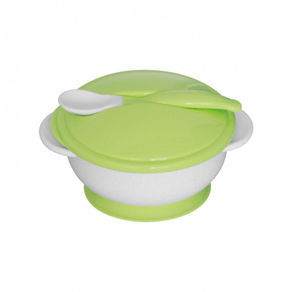 Комплект купа с вакуумно дъно и лъжичка, зелен Lorelli 220726 