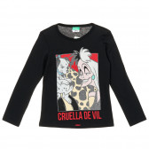 Памучна блуза с щампа на Cruella De Vil, черна Benetton 221143 