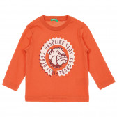 Памучна блуза с щампа за бебе, оранжева Benetton 221171 