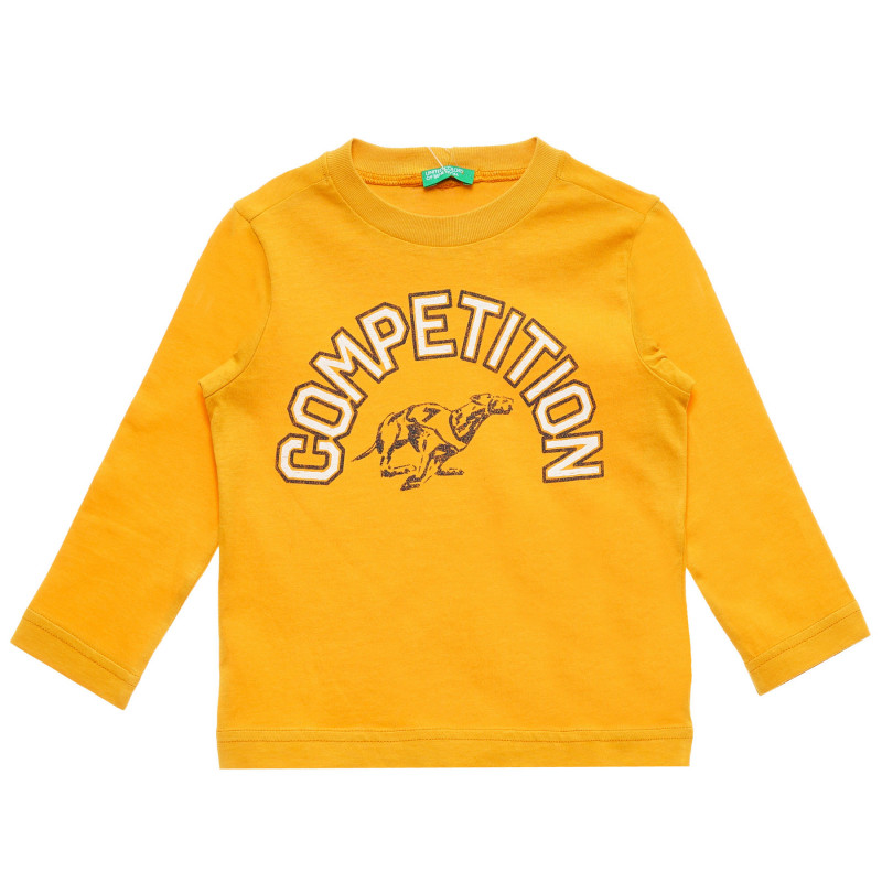 Памучна блуза с надпис Competition за бебе, оранжева  221175