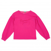 Памучна блуза с разкроени ръкави, розова Benetton 221223 